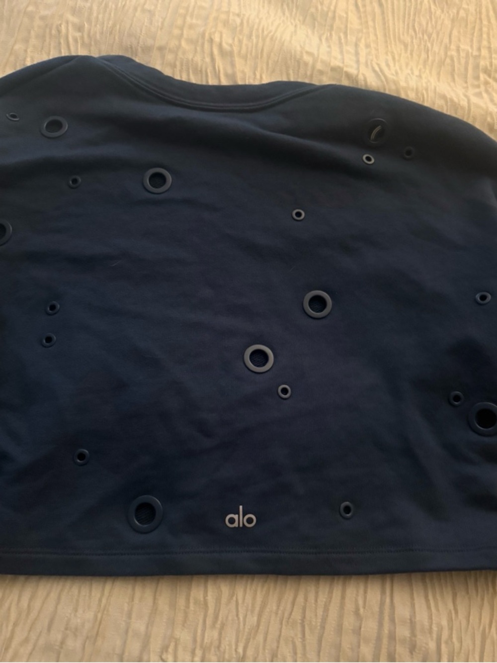 ALO Yoga Navy Blue Cropped Grommet Sweatshirt - Picture 2 of 2